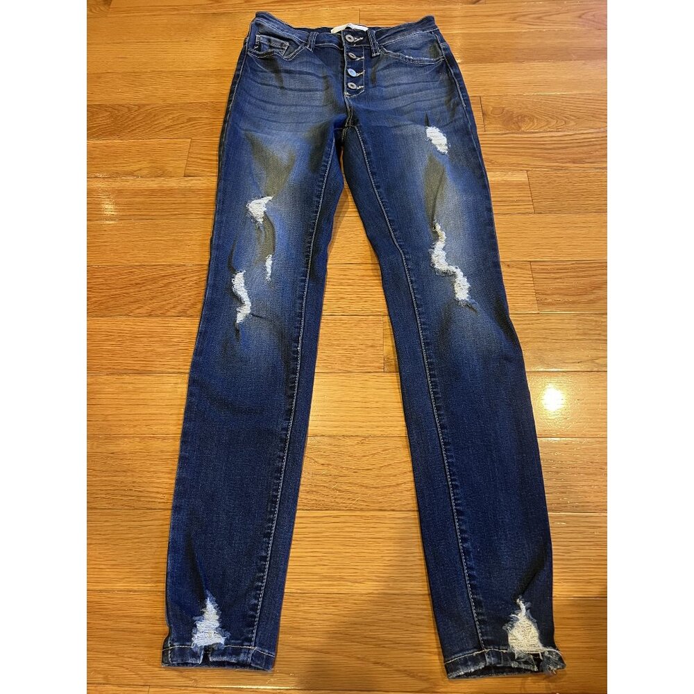 Kancan Button Front Distressed Jeans Size 26 - image 1